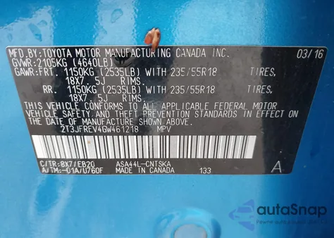 2016 Toyota Rav4 Se z USA, uszkodzony, nr VIN 2T3JFREV4GW461218